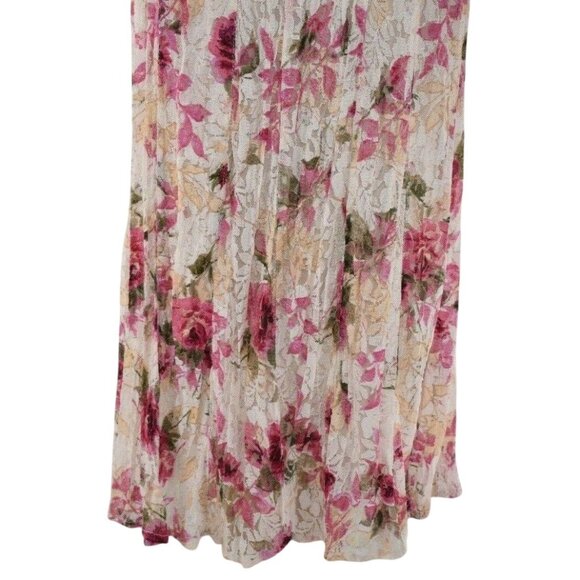 Vintage 90s Sheer Floral Dress Lace Sweeping CottageCore Festival Cream Pink Max - Picture 5 of 9